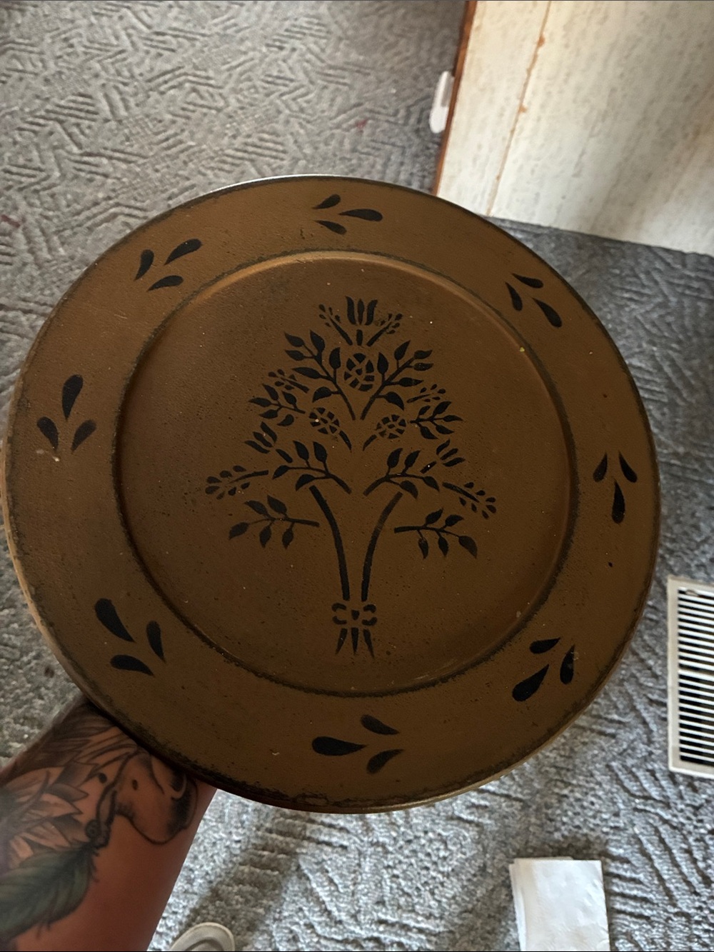 Hand-Painted Rustic Brown Decorative Plate - Brown